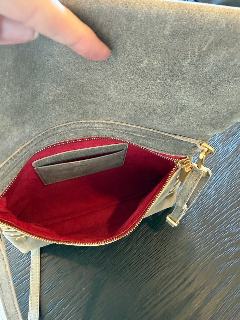 Hammitt Suede Crossbody Bag with Red Zip Detail - Picture 4 of 8